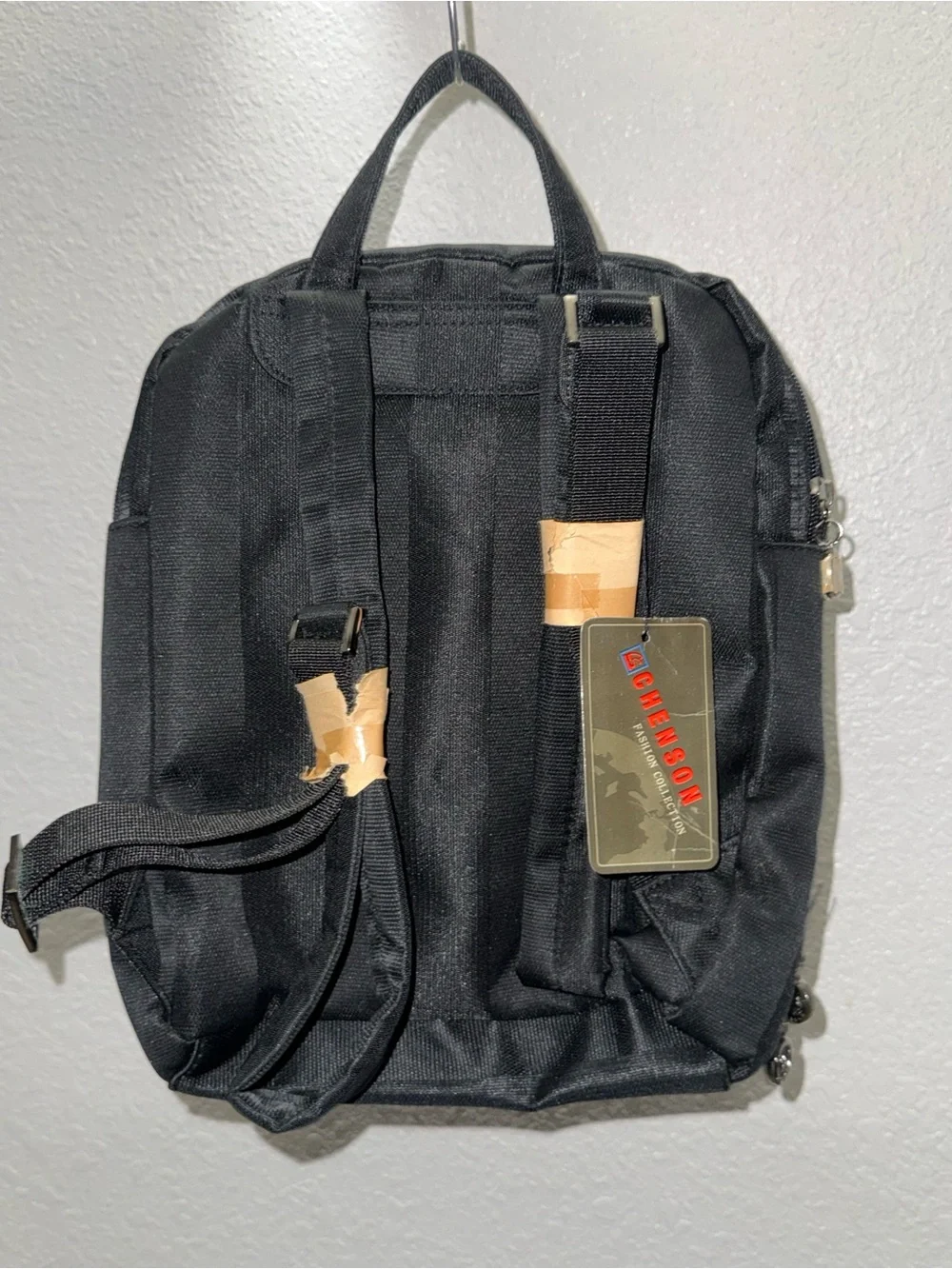 Vintage Chenson black nylon or canvas square backpack/travel bag